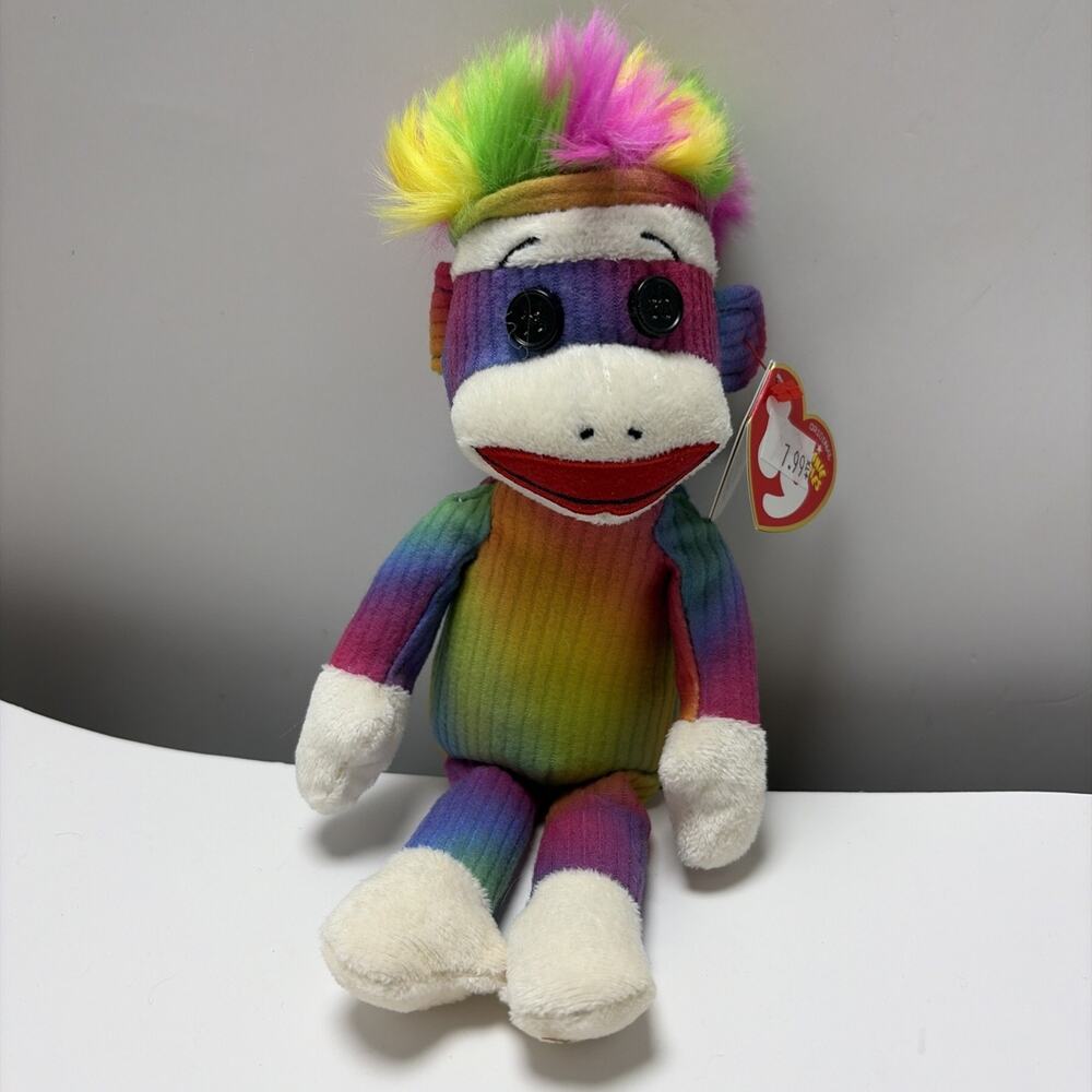Ty Beanie Baby "Rainbow Sock Monkey" 2010 . 10"